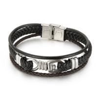 Titanium Steel Bracelet, with cowhide cord, plated, multilayer & dyed & for man 