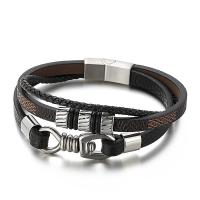 Titanium Steel Bracelet, with cowhide cord, multilayer & for man, black Approx 8.26 Inch 