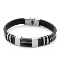 316L Stainless Steel Bracelet, with cowhide cord, for man Approx 8.26 Inch 