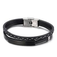 316L Stainless Steel Bracelet, with cowhide cord, for man Approx 7.87 Inch 