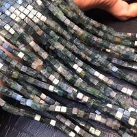 Natürliche Moosachat Perlen, Moos Achat, Quadrat, poliert, DIY, grasgrün, 4x4mm, Länge:ca. 38 cm, verkauft von Strang