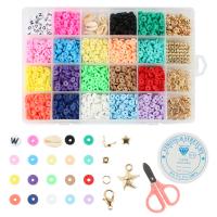 DIY Bracelet Beads Set, Polymer Clay, Elastic Thread & Closed Jump Ring & Lobster Clasp & beads & scissors​ & pendant, with Plastic Box & Crystal Thread & Zinc Alloy & Acrylic, gold color plated, enamel, mixed colors Approx 