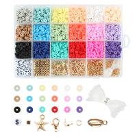 DIY Bracelet Beads Set, Polymer Clay, Elastic Thread & Closed Jump Ring & Lobster Clasp & beads & pendant, with Plastic Box & Copper Coated Plastic & Zinc Alloy & Acrylic, gold color plated, enamel, mixed colors Approx 