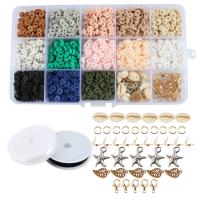 DIY Bracelet Beads Set, Polymer Clay, Elastic Thread & Closed Jump Ring & Lobster Clasp & beads & pendant, with Plastic Box & Shell & Zinc Alloy, plated, mixed colors Approx 