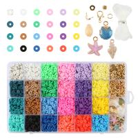 DIY Bracelet Beads Set, Polymer Clay, Elastic Thread & Closed Jump Ring & Lobster Clasp & beads & pendant, with Plastic Box & Crystal Thread & Zinc Alloy, gold color plated, mixed colors Approx 