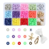 DIY Bracelet Beads Set, Polymer Clay, Elastic Thread & beads & pendant, with Plastic Box & Crystal Thread & Copper Coated Plastic & Zinc Alloy & Acrylic, gold color plated, mixed colors Approx 