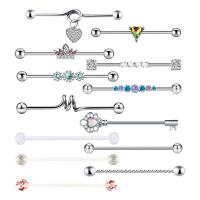 Stainless Steel Ear Piercing Jewelry, 304 Stainless Steel, 13 pieces & fashion jewelry & micro pave cubic zirconia, silver color 
