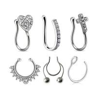 Nose Piercing Jewelry, 304 Stainless Steel, with Brass, silver color plated, 6 pieces & fashion jewelry & micro pave cubic zirconia, silver color 