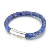 Titanium Steel Bracelet, with cowhide cord, for man, blue Approx 8.46 Inch 