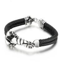 Titanium Steel Bracelet, with cowhide cord, for man, original color Approx 8.66 Inch 