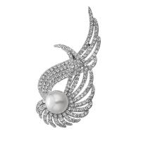 Rhinestone Zinc Alloy Brooch, with Plastic Pearl, silver color plated, for woman & with rhinestone 