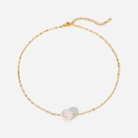 Plastic Pearl Necklace, Stainless Steel, with ABS Plastic, with 5cm extender chain, Vacuum Ion Plating, fashion jewelry & for woman, golden, 13mm .4 cm 