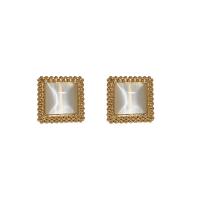 Cats Eye Earring, Zinc Alloy, with Cats Eye,  Square, high quality gold color plated, fashion jewelry & for woman, golden 