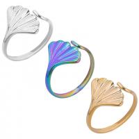 304 Stainless Steel Cuff Finger Ring, Ginkgo Leaf, Vacuum Ion Plating, Adjustable & Unisex US Ring 