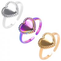 304 Stainless Steel Cuff Finger Ring, Heart, Vacuum Ion Plating, Adjustable & Unisex US Ring 