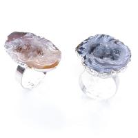 Natural Agate Druzy Finger Ring, Brass, with Ice Quartz Agate, irregular, plated, random style & druzy style 28-32mm 