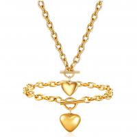 Titanium Steel Jewelry Set, bracelet & necklace, Heart, plated, 2 pieces & for woman 