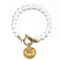 Plastic Pearl Bracelets, 304 Stainless Steel, with Plastic Pearl & for woman 8mm,19*22mm 