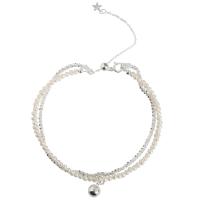 Pulseras de perlas plásticas, metal, con Perlas plásticas, chapado en color de plata, Doble capa & Estilo coreano & para mujer & con diamantes de imitación, longitud:aproximado 8.6 Inch, Vendido por UD