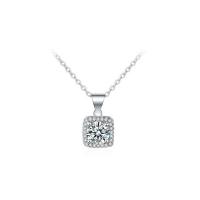 Cubic Zircon Micro Pave Brass Necklace, with 2.36inch extender chain, Square, platinum plated, oval chain & micro pave cubic zirconia & for woman Approx 16.3 Inch 