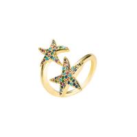 Brass Cuff Finger Ring, Starfish, gold color plated, Adjustable & micro pave cubic zirconia & for woman 20mm 