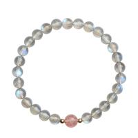 Bracelet Pierre de lune, Moonstone, avec Strawberry Quartz, bijoux de mode & longueur différente pour le choix & pour femme, couleurs mélangées, Vendu par PC