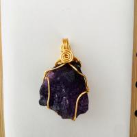 Amethyst Pendant February Birthstone , with Brass, irregular, gold color plated, Unisex, purple, 20x20-30mm 