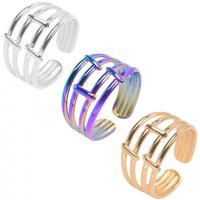 304 Stainless Steel Cuff Finger Ring, Vacuum Ion Plating, Adjustable & Unisex US Ring 