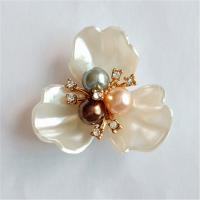 Resin Brooch Findings, with Plastic Pearl & Zinc Alloy, Flower, gold color plated, DIY & with rhinestone 