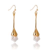 Glass Zinc Alloy Earring, with Glass Pearl, gold color plated, for woman 