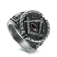 304 Stainless Steel Finger Ring, plated & for man & with rhinestone & blacken 