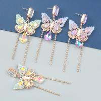 Zinc Alloy Rhinestone Drop Earring, with Resin, Butterfly, fashion jewelry & for woman & with glass rhinestone & with rhinestone 