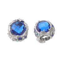 Zinc Alloy Large Hole Beads, with Crystal, Round, silver color plated, DIY & with rhinestone, blue Approx 5mm 