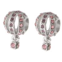 Zinc Alloy Large Hole Beads, Hot Balloon, silver color plated, DIY & with rhinestone, pink Approx 5mm 