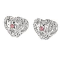 Zinc Alloy Large Hole Beads, Heart, silver color plated, DIY & with rhinestone, silver color Approx 5mm 