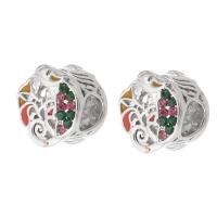 Zinc Alloy Large Hole Beads, Round, silver color plated, DIY & enamel & with rhinestone, mixed colors Approx 5mm 
