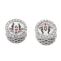Zinc Alloy Large Hole Beads, Round, silver color plated, DIY & enamel & with rhinestone, silver color Approx 5mm 