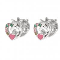 Zinc Alloy Large Hole Beads, Heart, silver color plated, DIY & enamel & with rhinestone, mixed colors Approx 5mm 