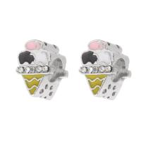 Zinc Alloy Large Hole Beads, Ice Cream, silver color plated, DIY & enamel & with rhinestone, mixed colors Approx 5mm 