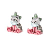 Zinc Alloy Large Hole Beads, Unicorn, silver color plated, DIY & enamel, mixed colors Approx 4mm 
