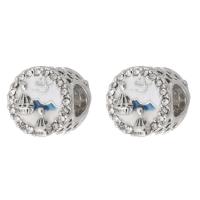 Zinc Alloy Large Hole Beads, Round, silver color plated, DIY & enamel & with rhinestone, silver color Approx 5mm 