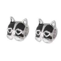 Zinc Alloy Large Hole Beads, Dog, silver color plated, DIY & enamel, black Approx 4.5mm 