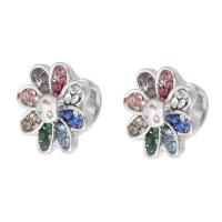 Zinc Alloy Large Hole Beads, Flower, silver color plated, DIY & with rhinestone, mixed colors Approx 5mm 