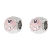Zinc Alloy Large Hole Beads, Round, silver color plated, DIY & enamel, pink Approx 4mm 