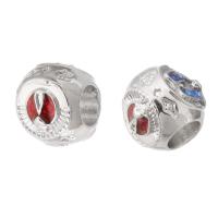 Zinc Alloy Large Hole Beads, silver color plated, DIY & enamel & with rhinestone, mixed colors Approx 5mm 