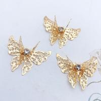 Iron Hair Accessories DIY Findings, Butterfly, gold color plated, for woman & with rhinestone, golden 