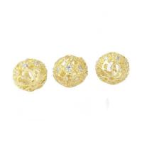 Hollow Brass Beads, Round, gold color plated, DIY & micro pave cubic zirconia, golden 