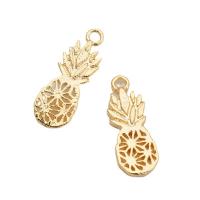 Brass Fruit Pendants, Pineapple, real gold plated, 16mm 