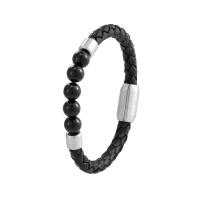 Leather Bracelet, with 316L Stainless Steel, plated, braided bracelet & for man 200mm 
