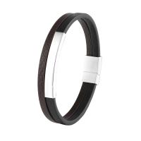 Leather Bracelet, with 316L Stainless Steel, plated, Double Layer & for man 208mm 